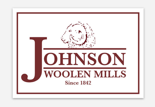 Johnson Woolen Mills rectangle logo sticker