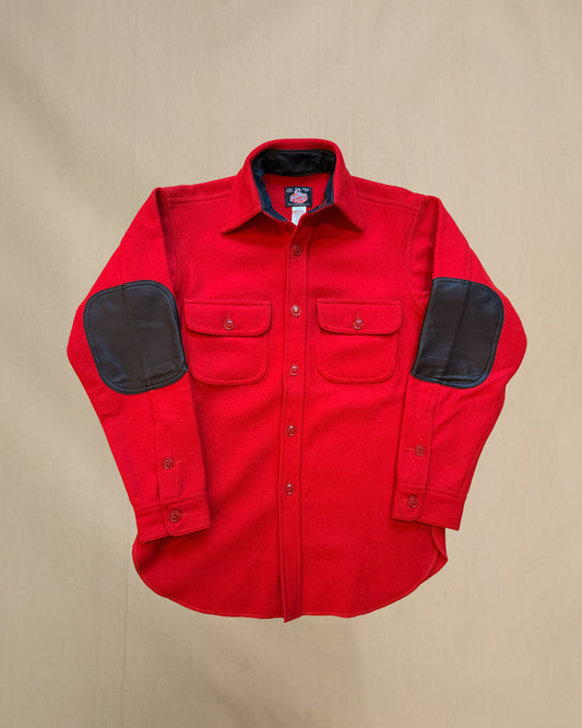 Long Tail wool shirt in red with leather elbow patches