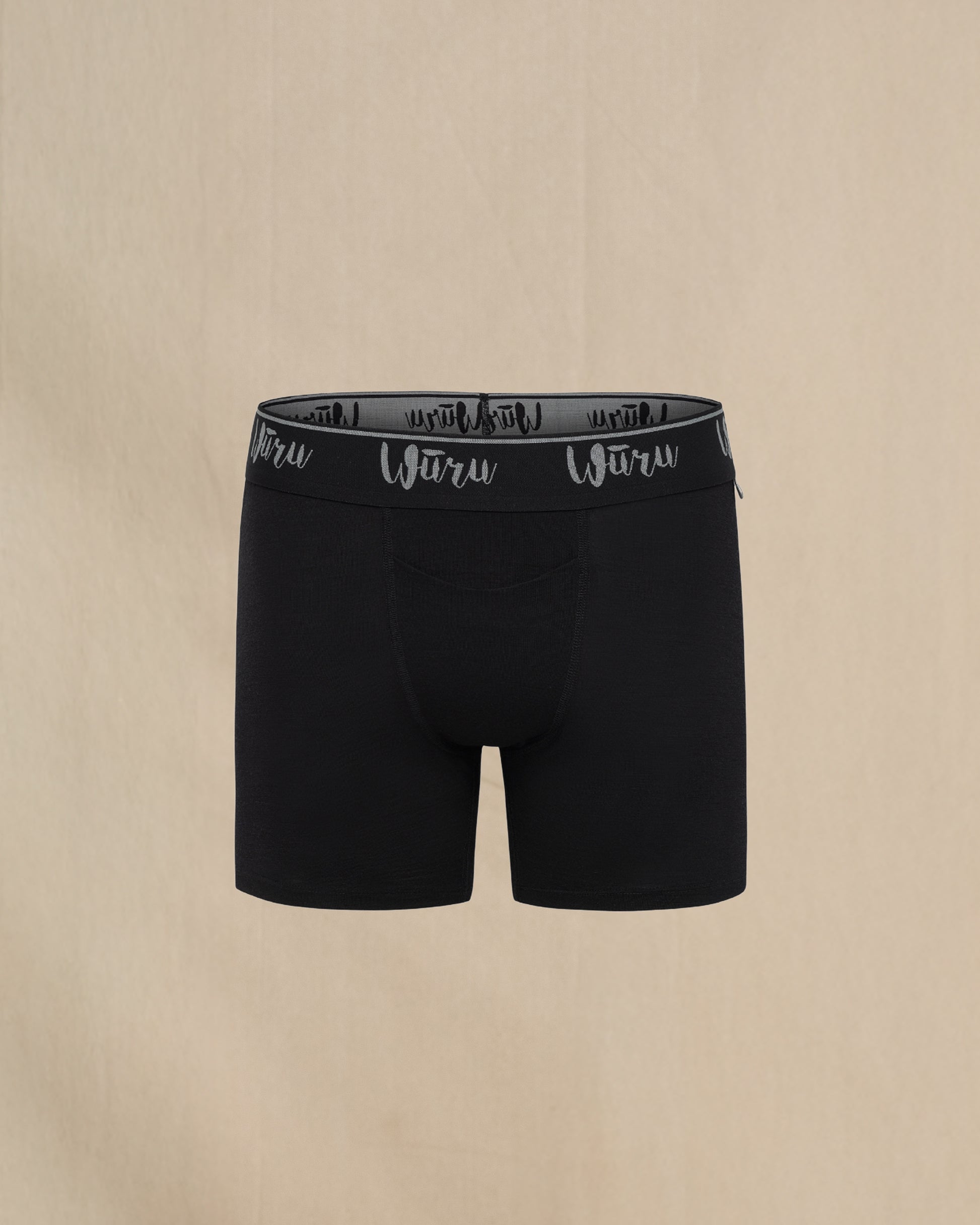 Wuru Men's 100% Merino Wool Boxer Brief Black