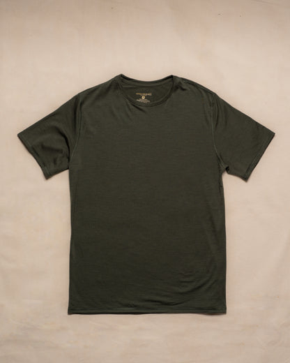 100% Merino Wool olive green short-sleeve crewneck t-shirt 