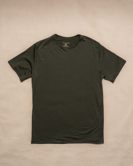 100% Merino Wool olive green short-sleeve crewneck t-shirt 
