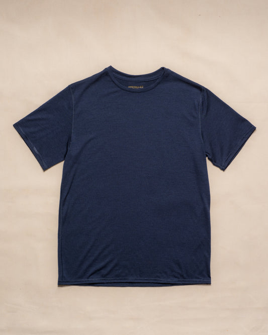 100% Merino Wool dark navy blue short-sleeve crewneck t-shirt 
