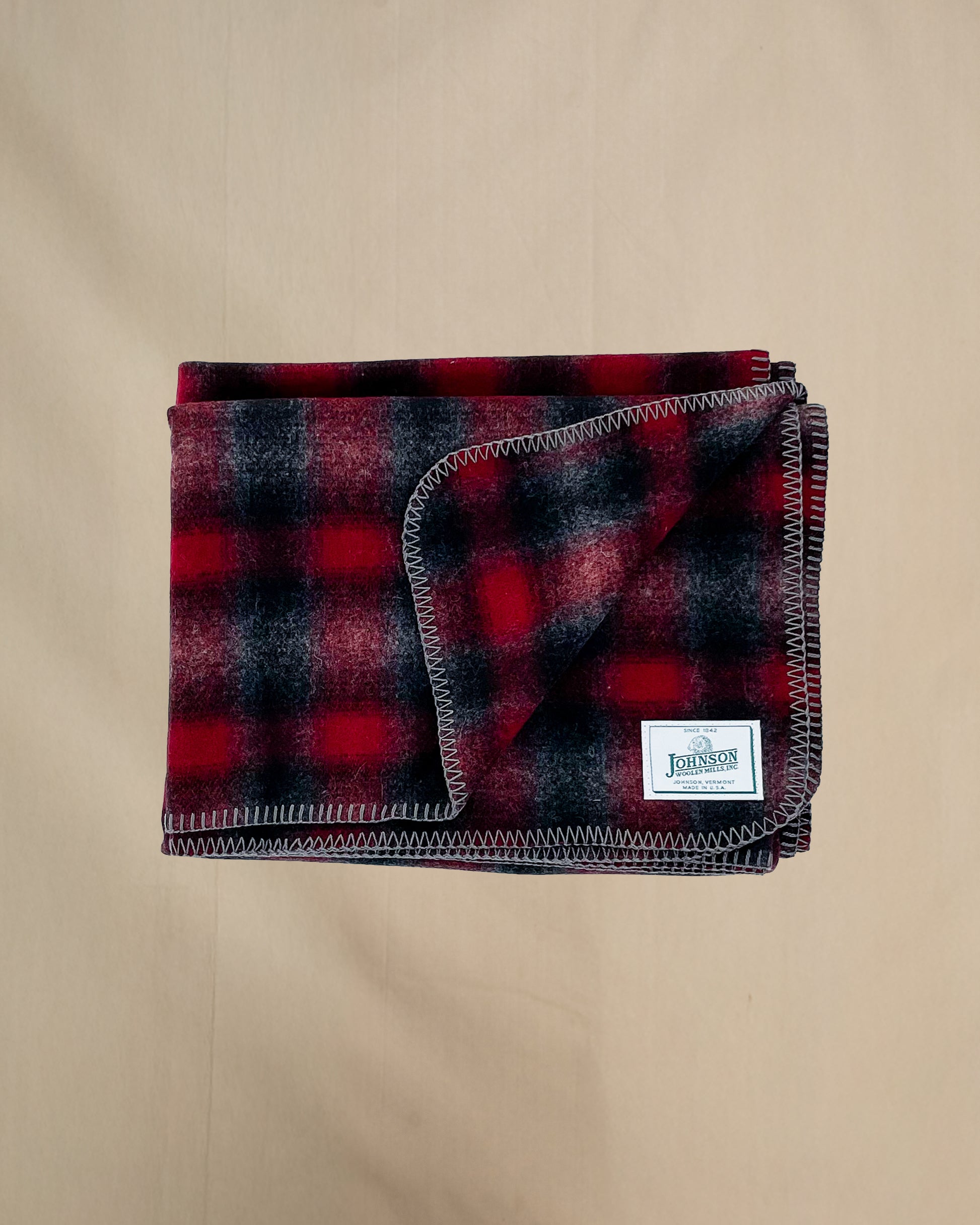 Johnson Woolen Mills Throw, Red/Black/Gray Muted Plaid, folded view