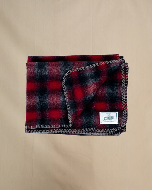 Johnson Woolen Mills Throw, Red/Black/Gray Muted Plaid, folded view