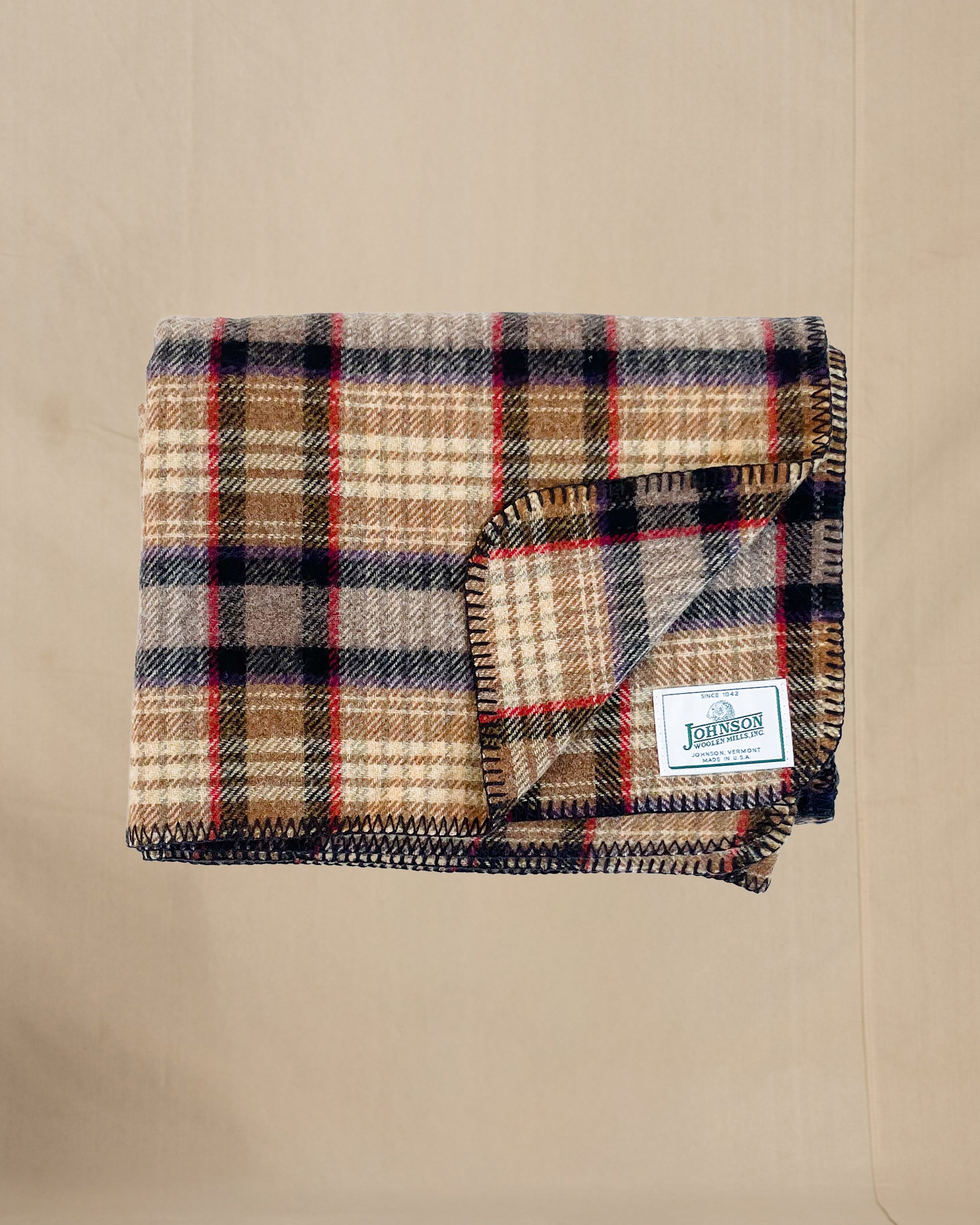 Johnson Woolen Mills throws Gold/Black/Red plaid folded front view