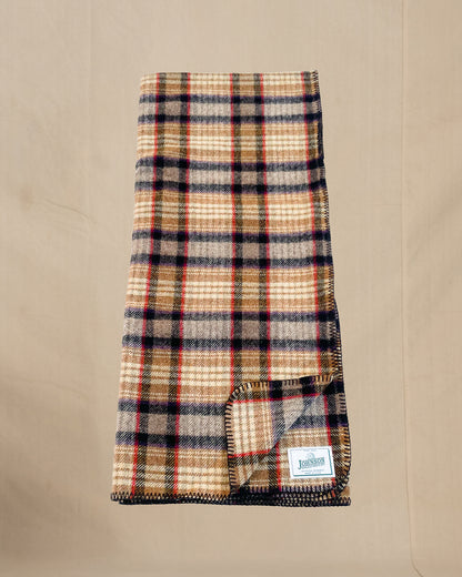 Johnson Woolen Mills throws Gold/Black/Red plaid unfolded front 