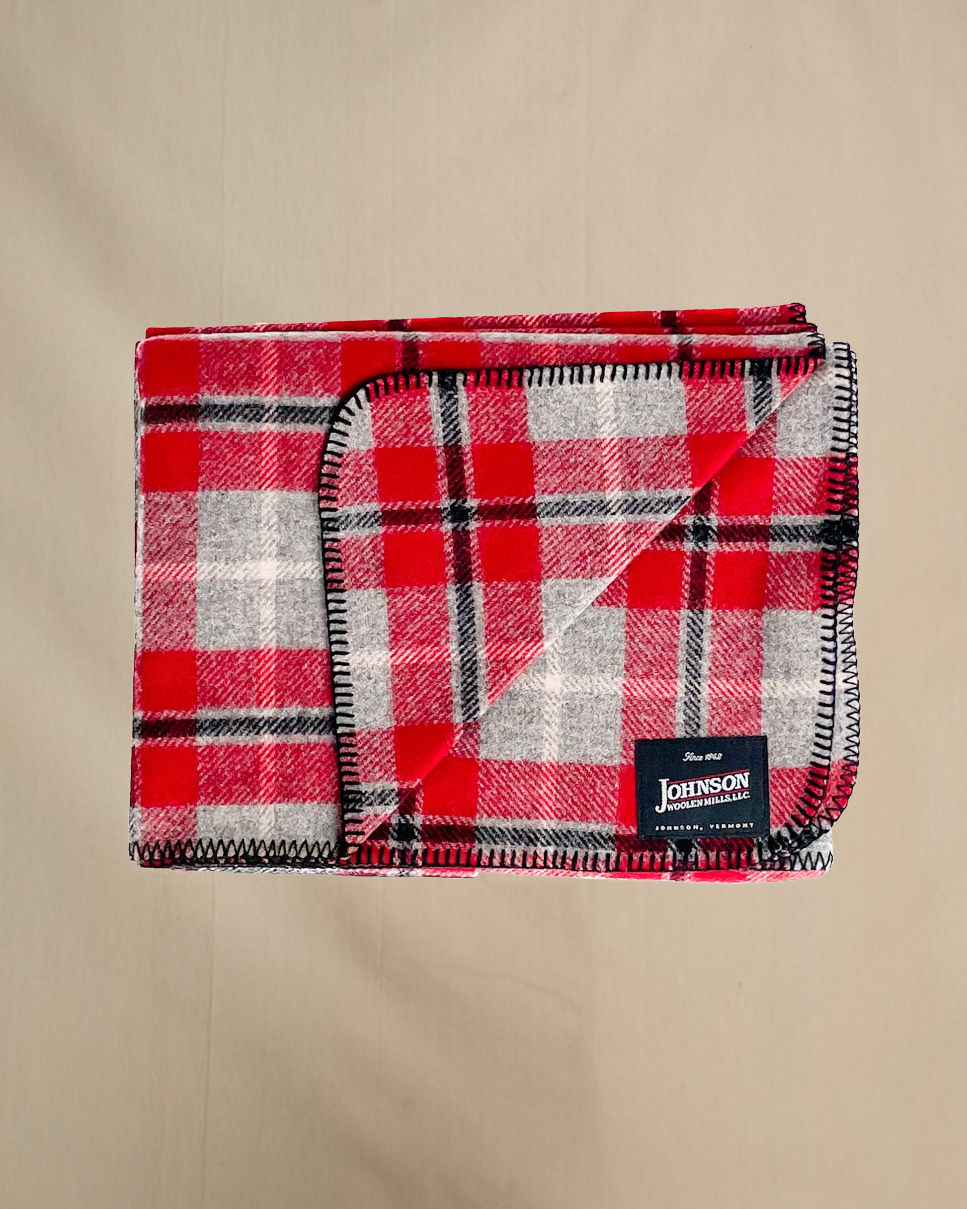 Red gray and black plaid norris wool throw blanket