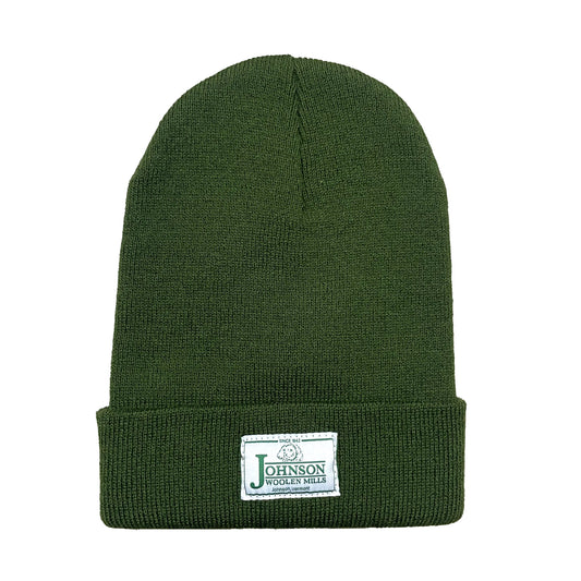 Olive beanie with White label