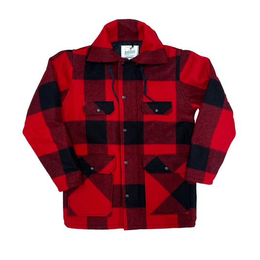 Johnson Woolen Mills Red and black buffalo check outdoor wool coat