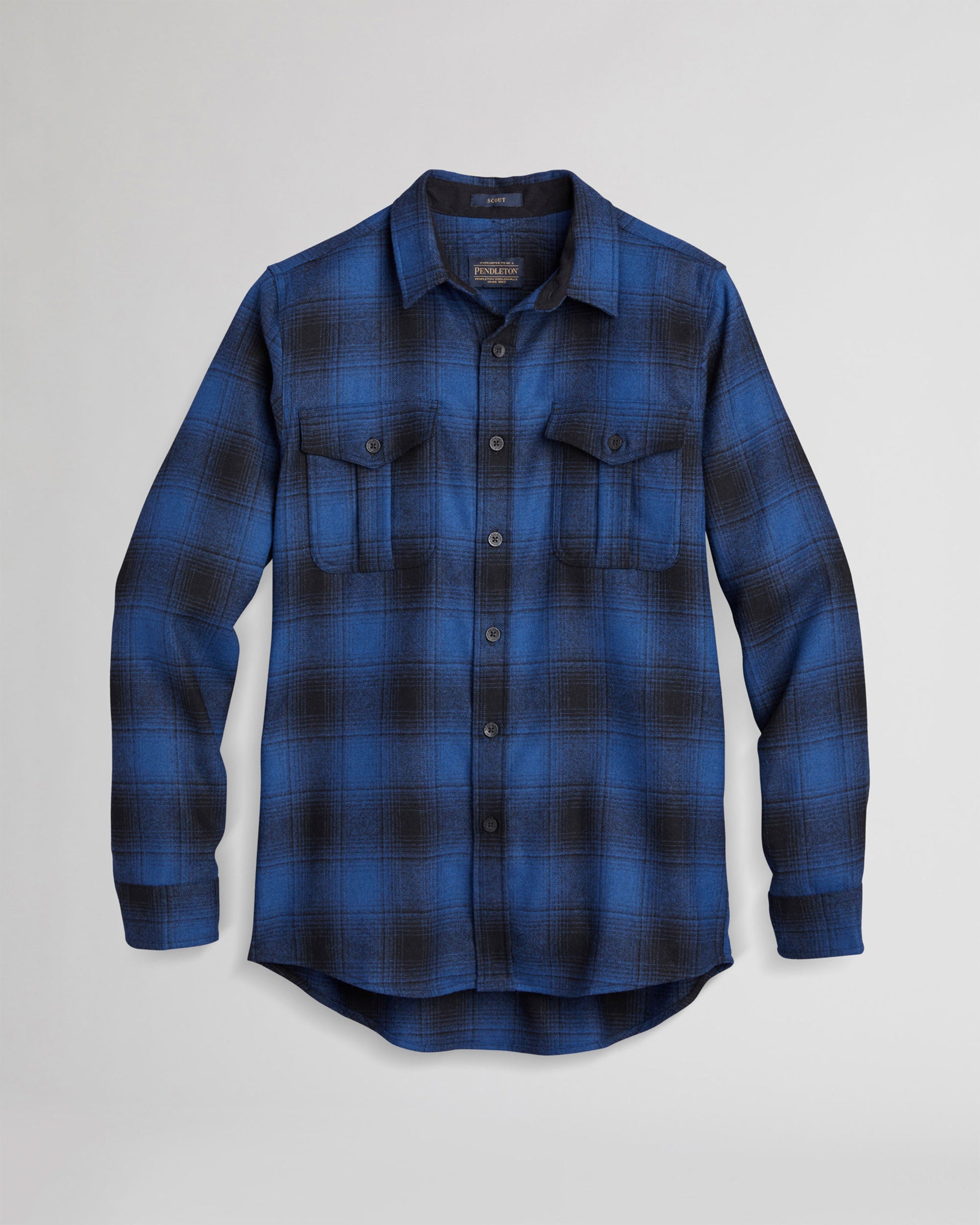 Pendleton Scout blue and black plaid button down shirt