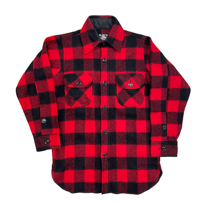 Red and black buffalo check wool Long tail button down shirt