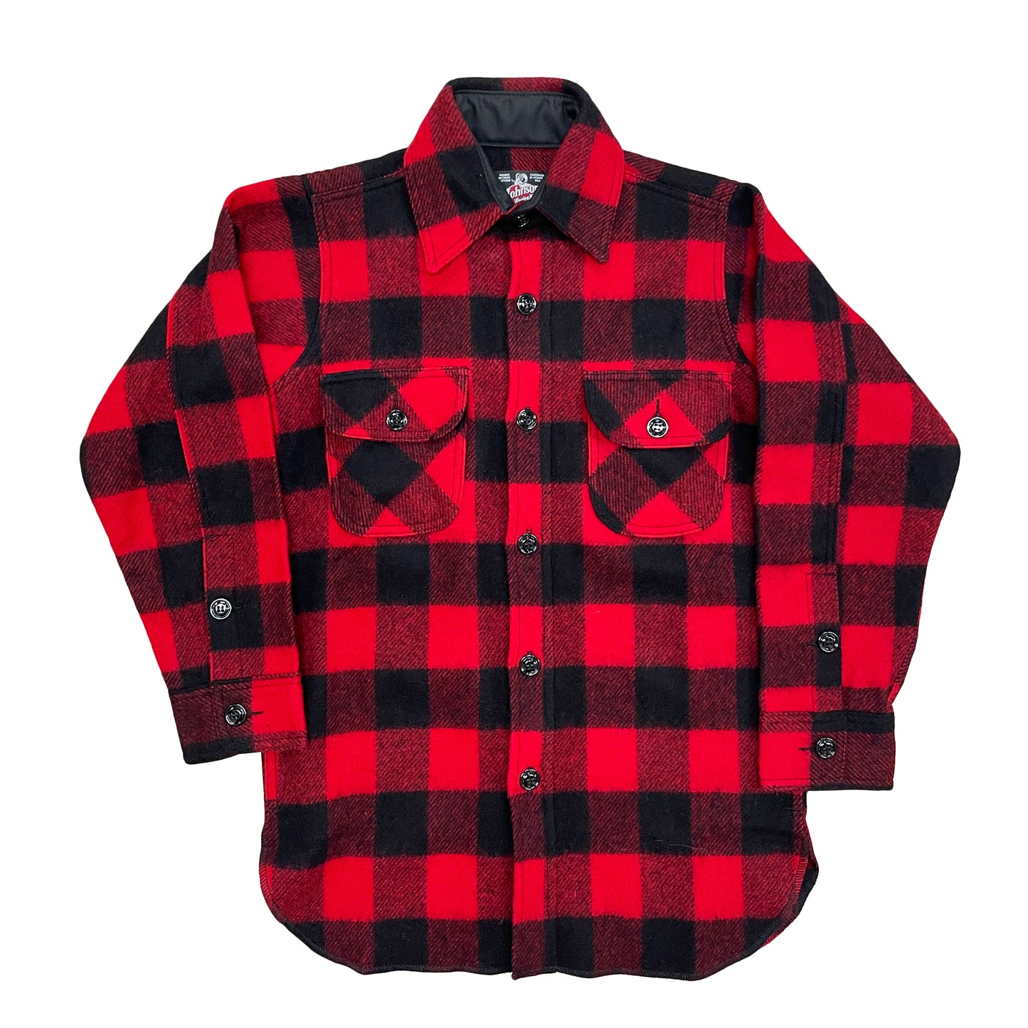 Long Tail Button Down long sleeve wool shirt with a 6 button front, button cuffs and two front chest pockets. Shown in red and black buffalo check