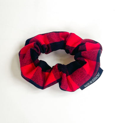 red and black buffalo check flannel scrunchie