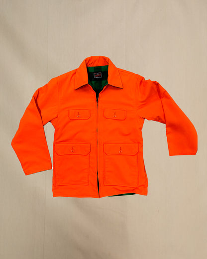 Johnson Woolen Mills blaze orange reversible jacket with green and black check interior