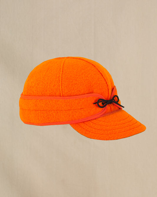 Side View of Stormy Kromer Original Blaze orange wool hat