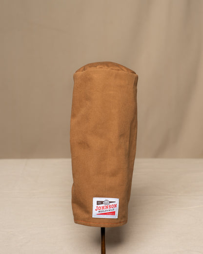 Brown canvas driver headcover with a Johnson logo on a beige background