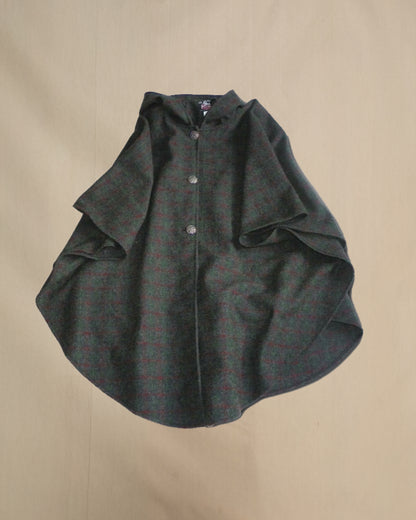 JWM Traditional Women's Button Cape, Adirondack Plaid, Gray with Red and Green Pin stripes