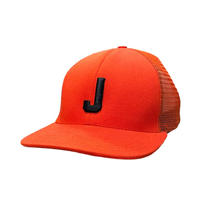 J Orange Trucker hat side view