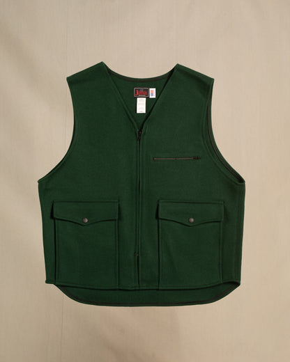 JWM Unlined Wool Vest, Spruce Green, 2 large front pockets, 1 small zip pocket