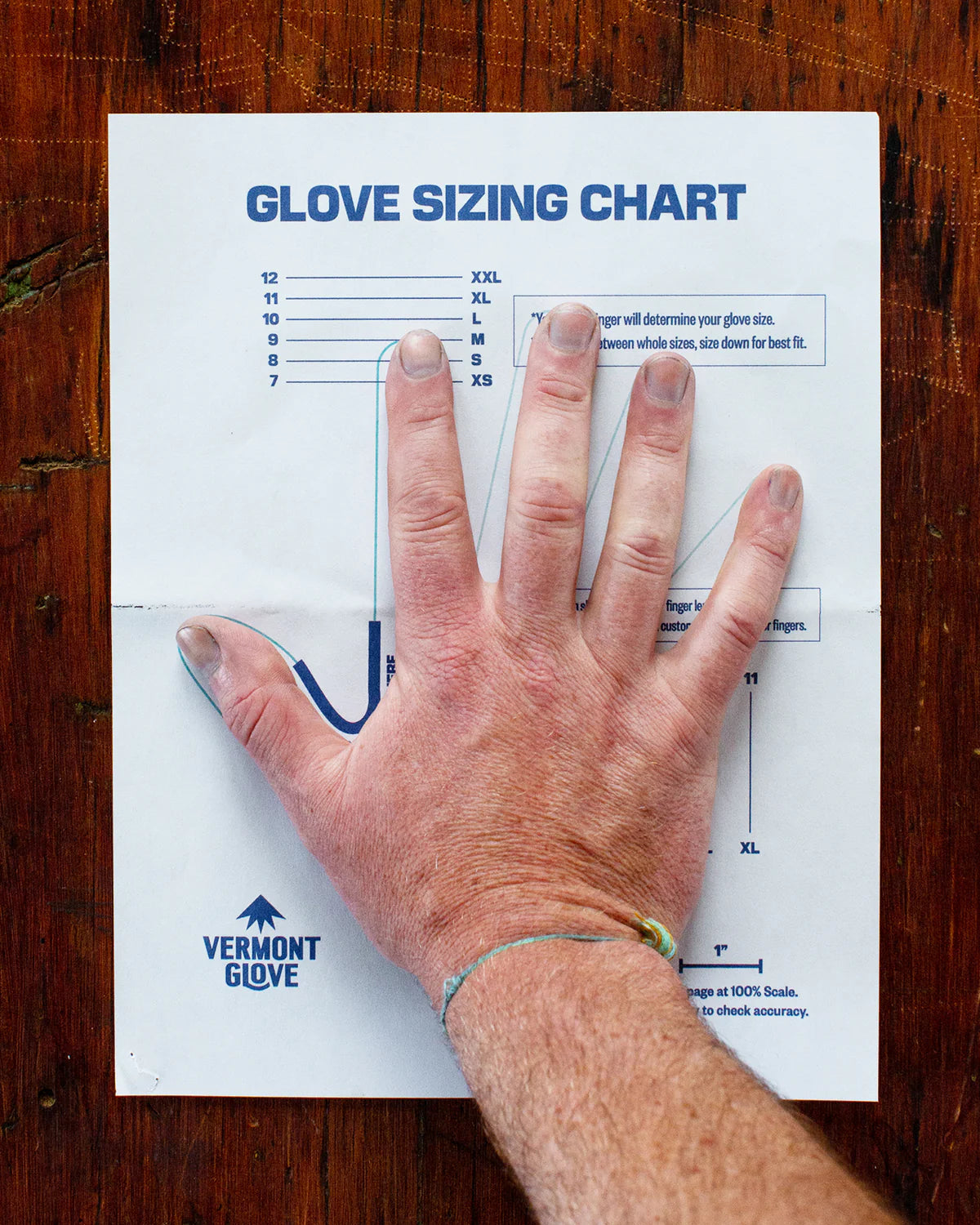 Vermont Glove sizing chart, how to find your glove size