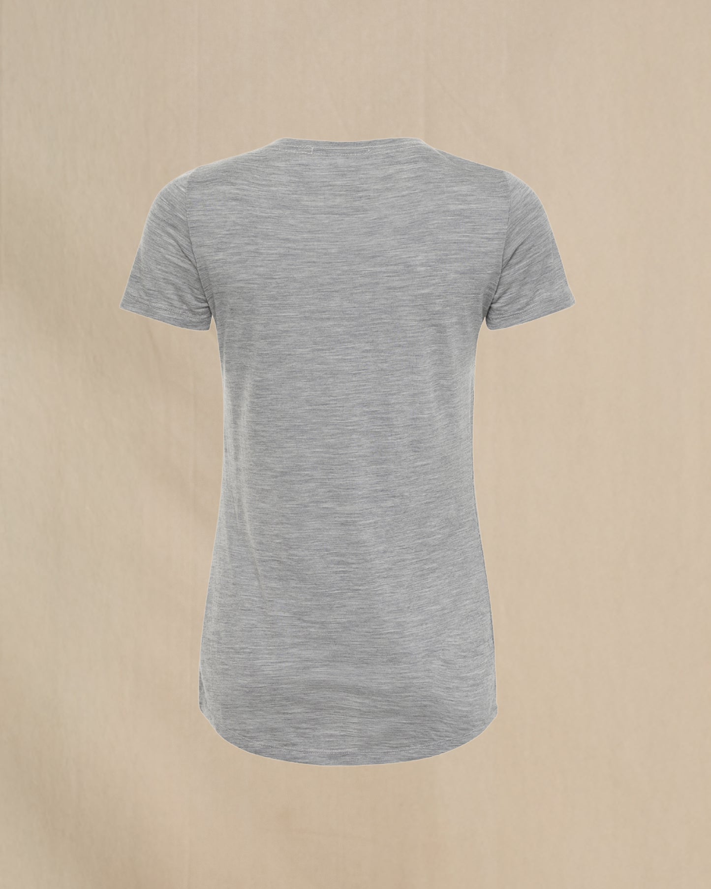 Women's 100% Merino Wool Short Sleeve Shirt in gray, back of shirt