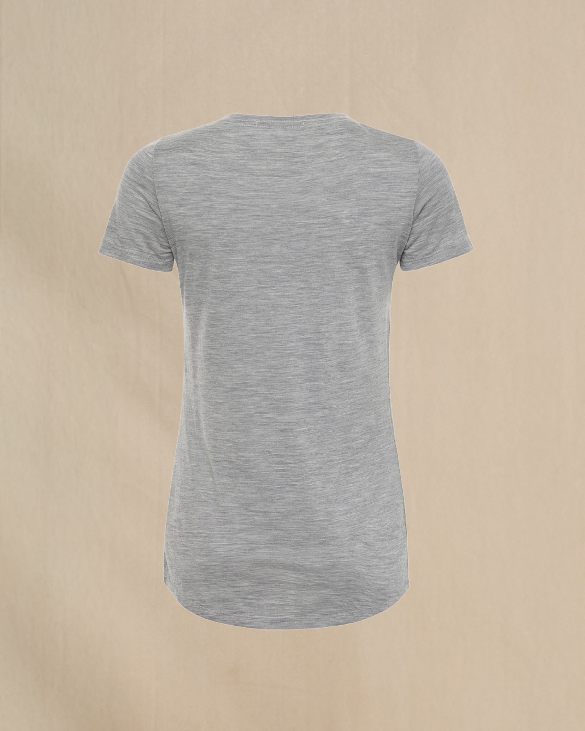 Women's 100% Merino Wool Short Sleeve Shirt in gray, back of shirt