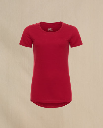 Women's 100% Merino Wool Short Sleeve Shirt in red