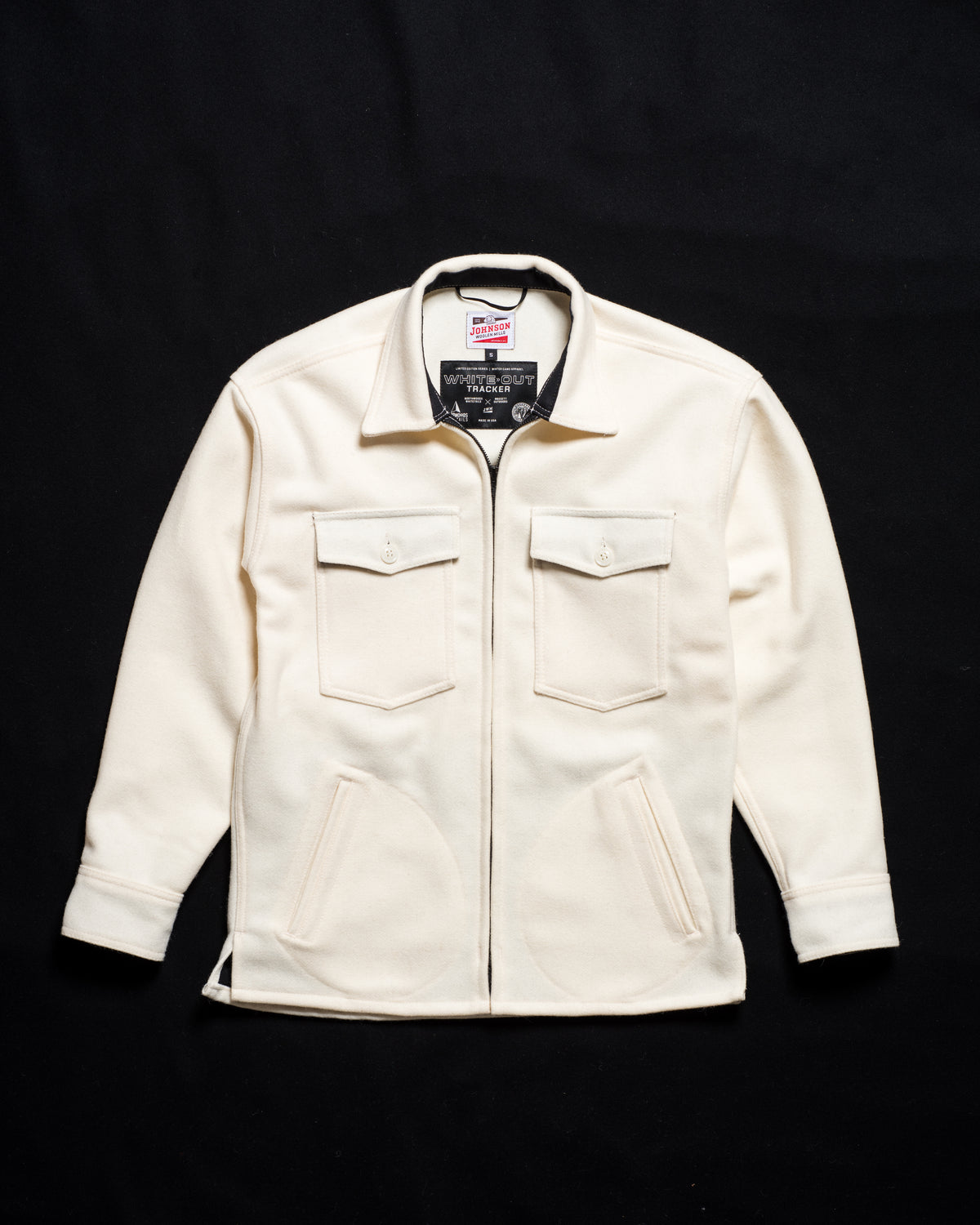 White-out Tracker jacket made from 100% white wool