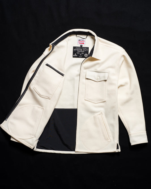 Interior of White-out Tracker jacket made from 100% white wool