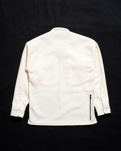 Back of White-out Tracker jacket made from 100% white wool