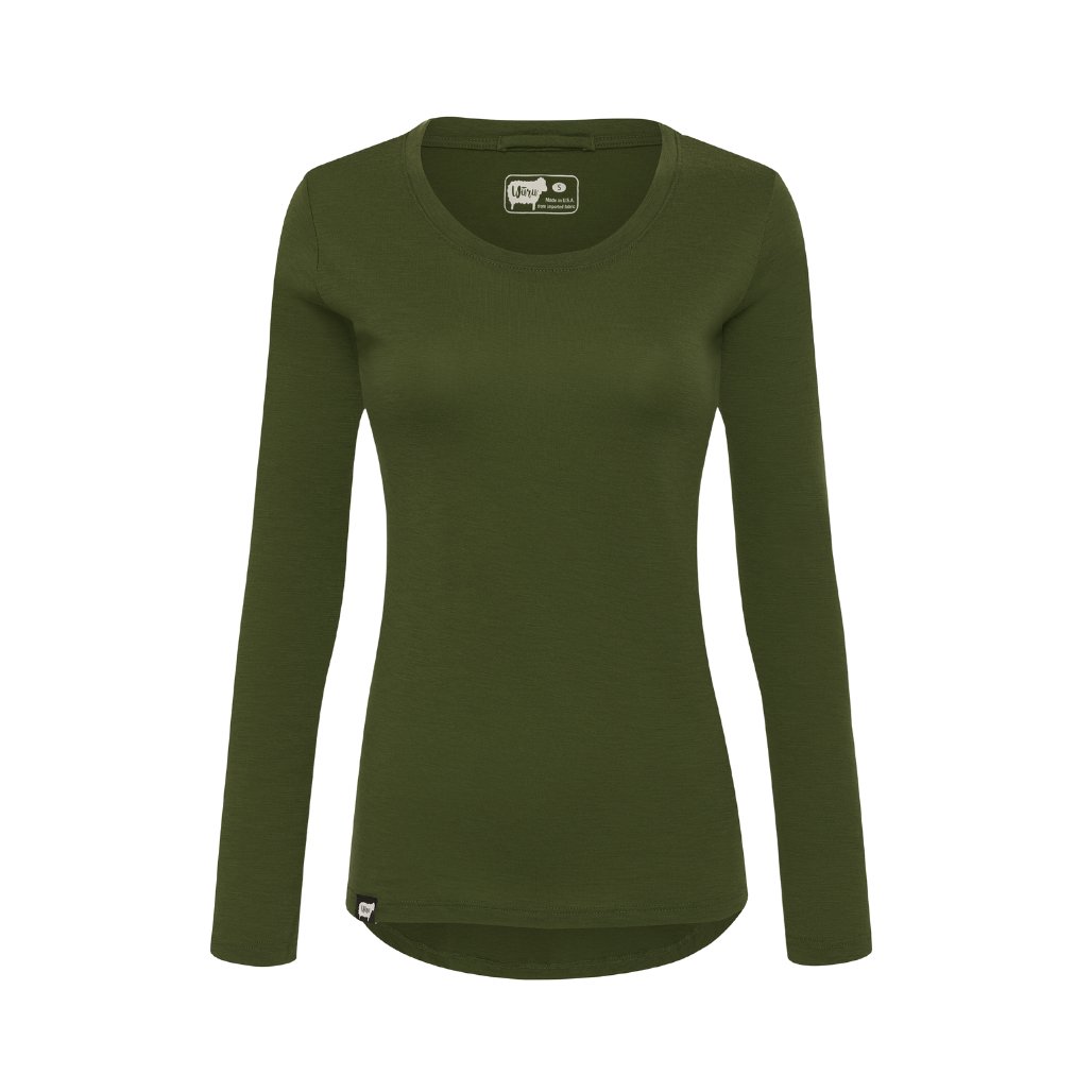 Women's 100% Merino Wool Long Sleeve Shirt in green