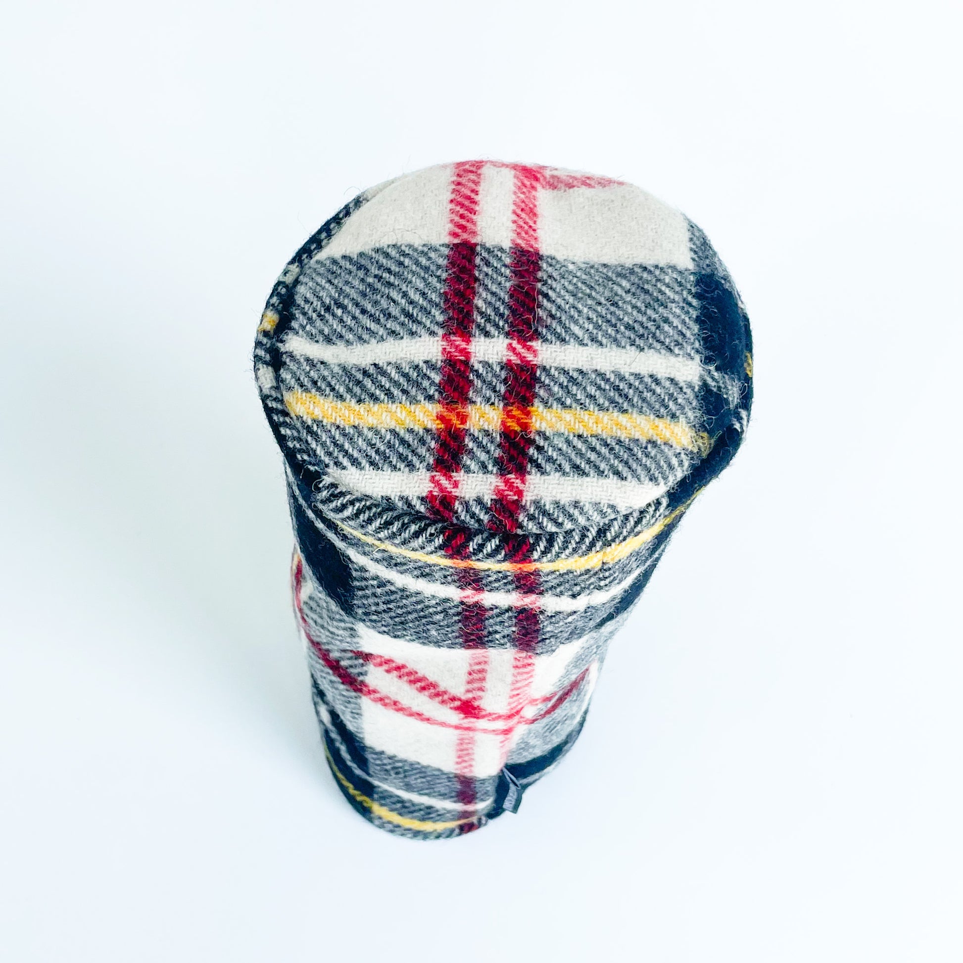 Black, White, yellow, red plaid wool driver headcover top 