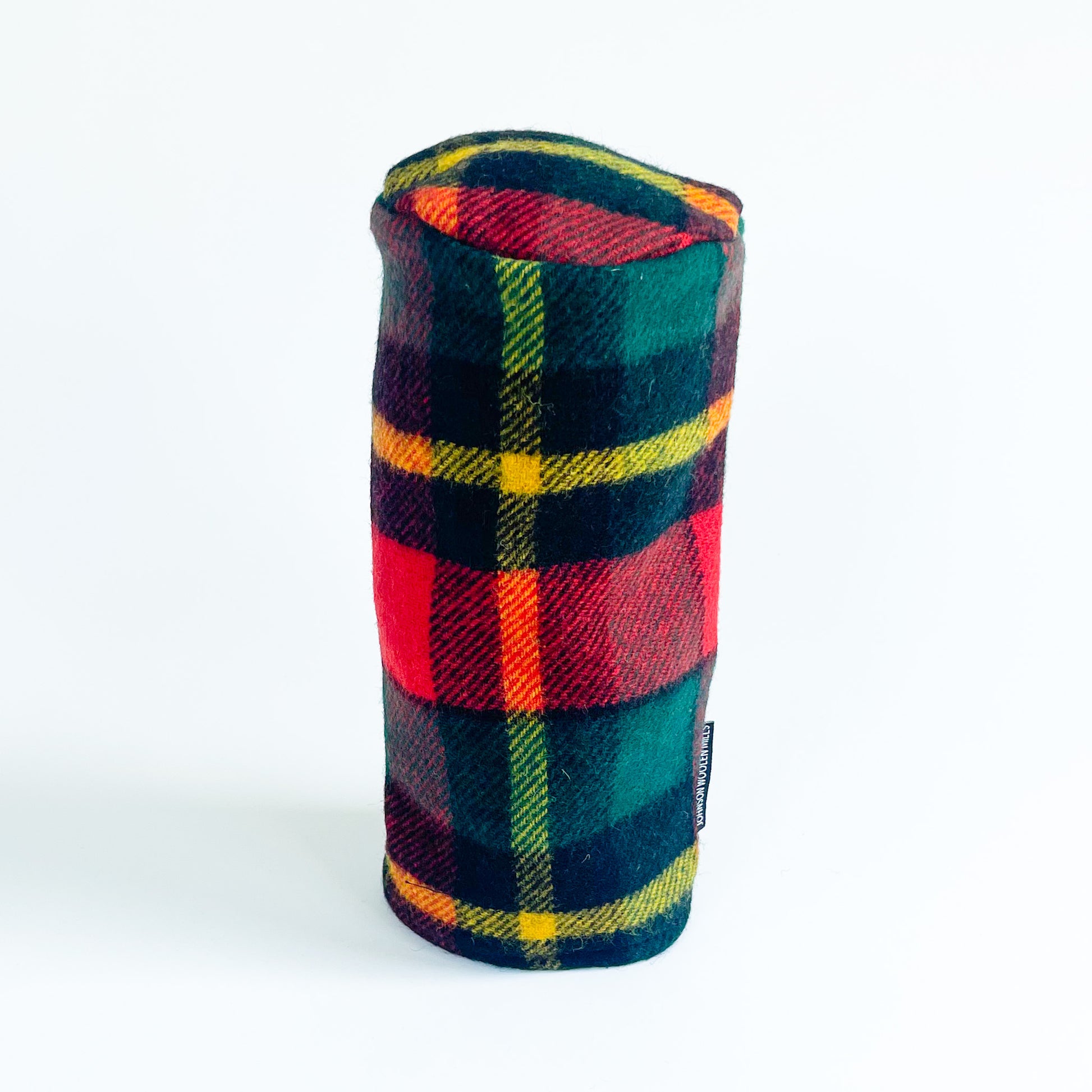 Bright red, green, and yellow plaid wool driver headcover