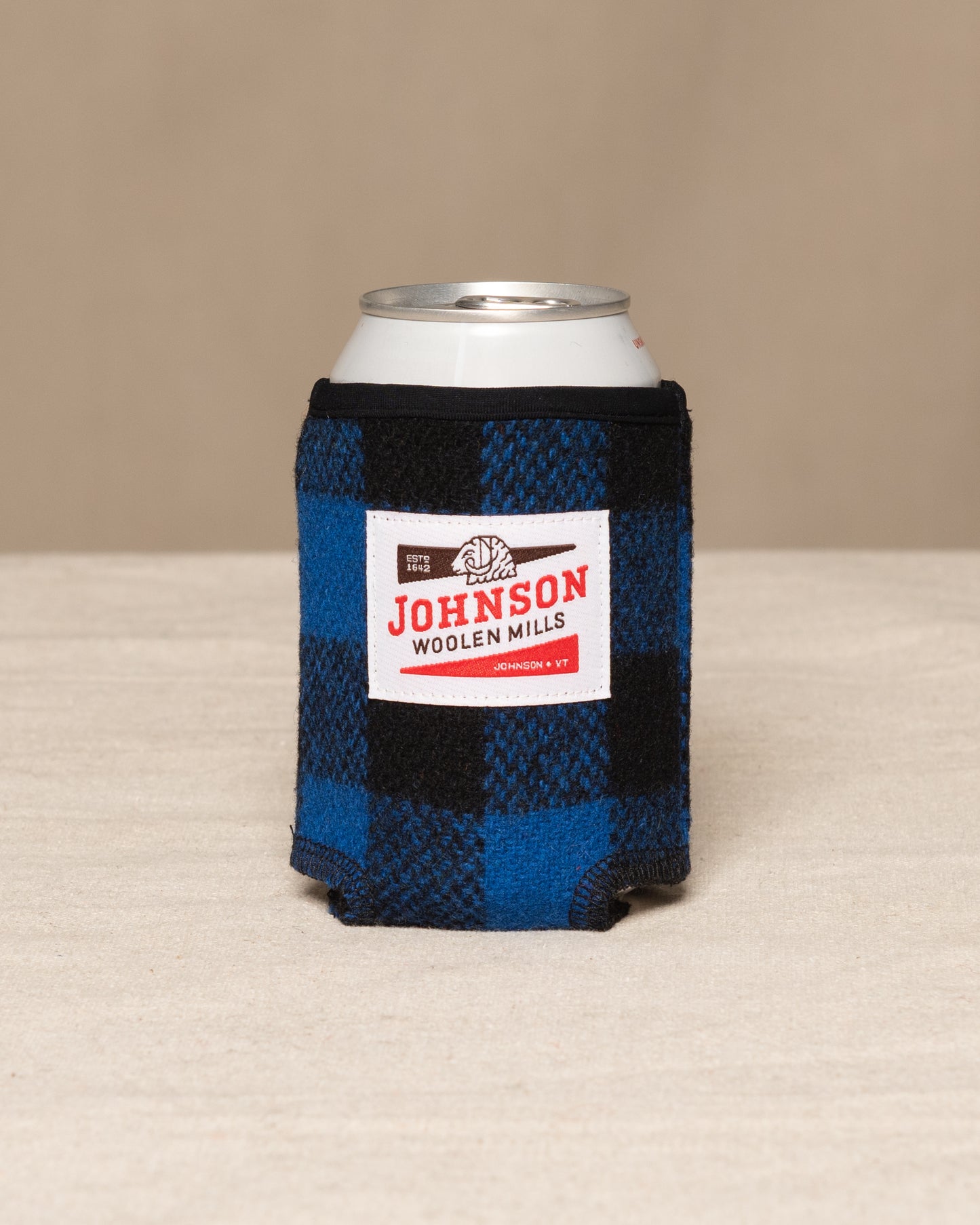Wool Koozie blue and black buffalo check