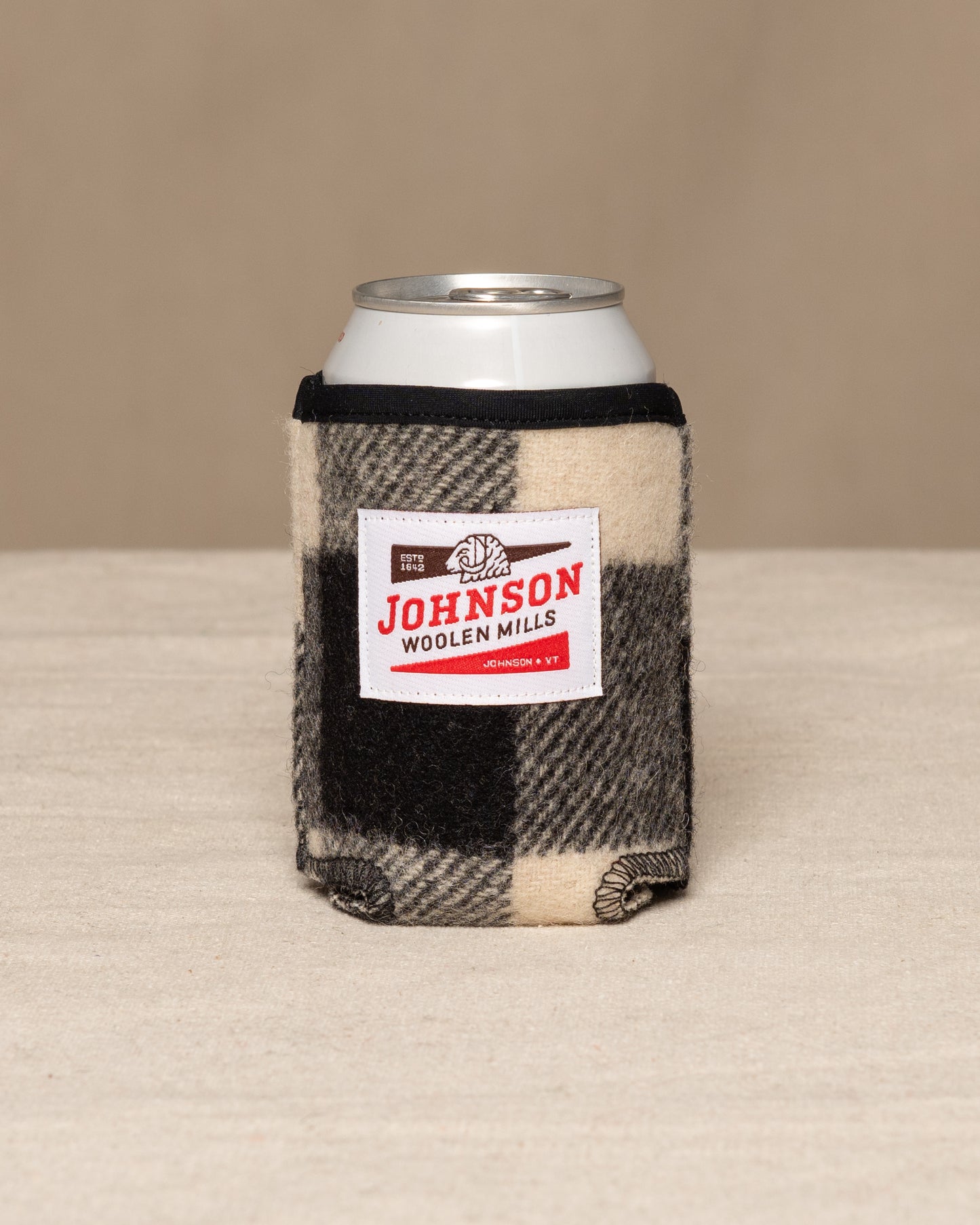 Wool Koozie white and black buffalo check