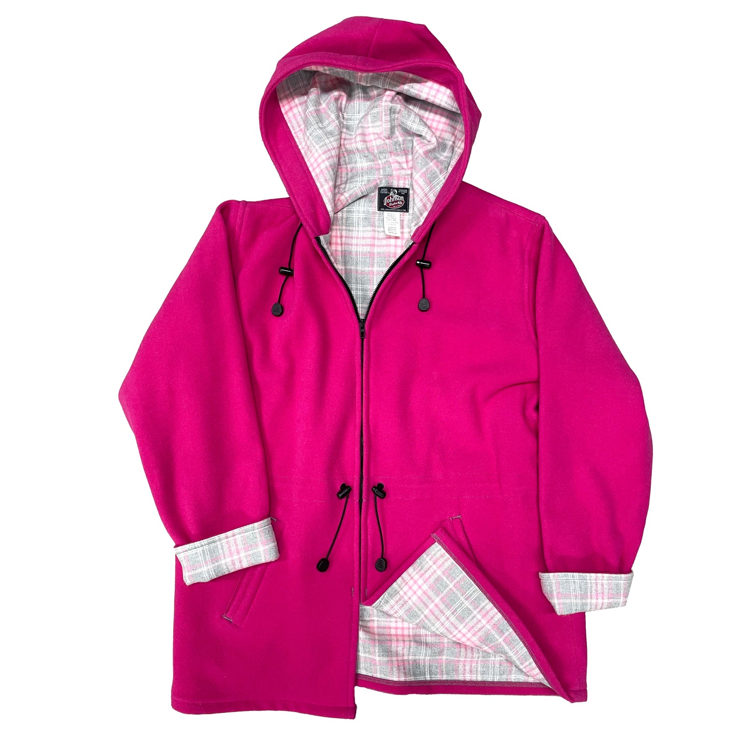 Women's pink wool anorak with flannel lining