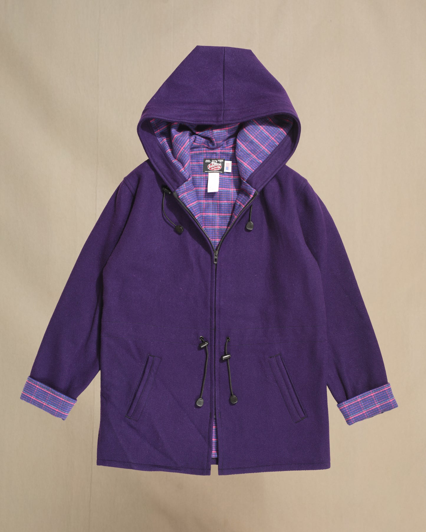 Women's Anorack Wool Jacket Flannel lined deep purple front view