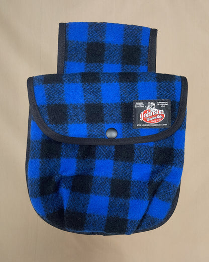 black powder pouch in blue and black check