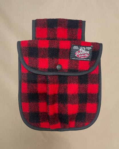 black powder hunting pouch in red and black check