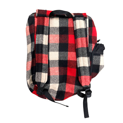 day pack red black ivory buffalo check back view