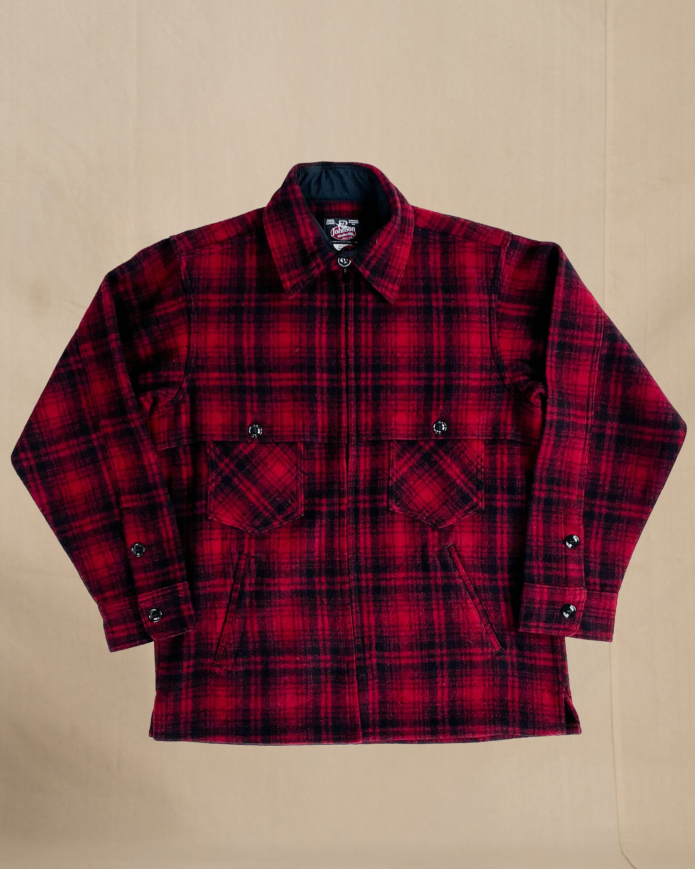 Double Cape Jac Shirt - Red Black Muted Plaid – Johnson Woolen Mills
