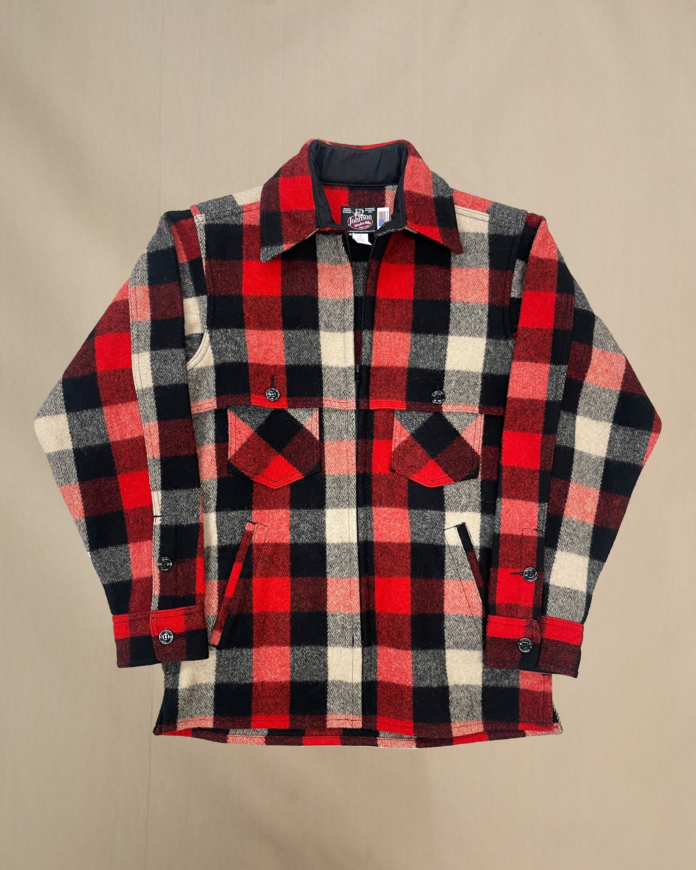 Double Cape Jac Shirt - Red Ivory Black Buffalo – Johnson Woolen Mills