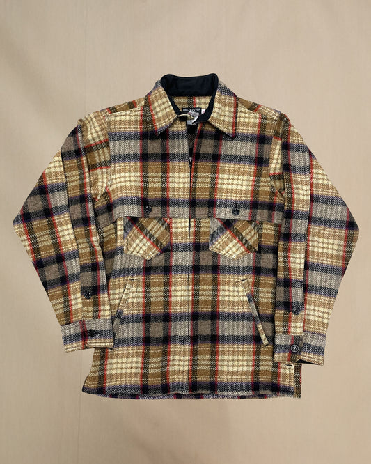 Wool jac shirt with full zipper, two chest pockets and two lower slash pockets. Shown in fabric E