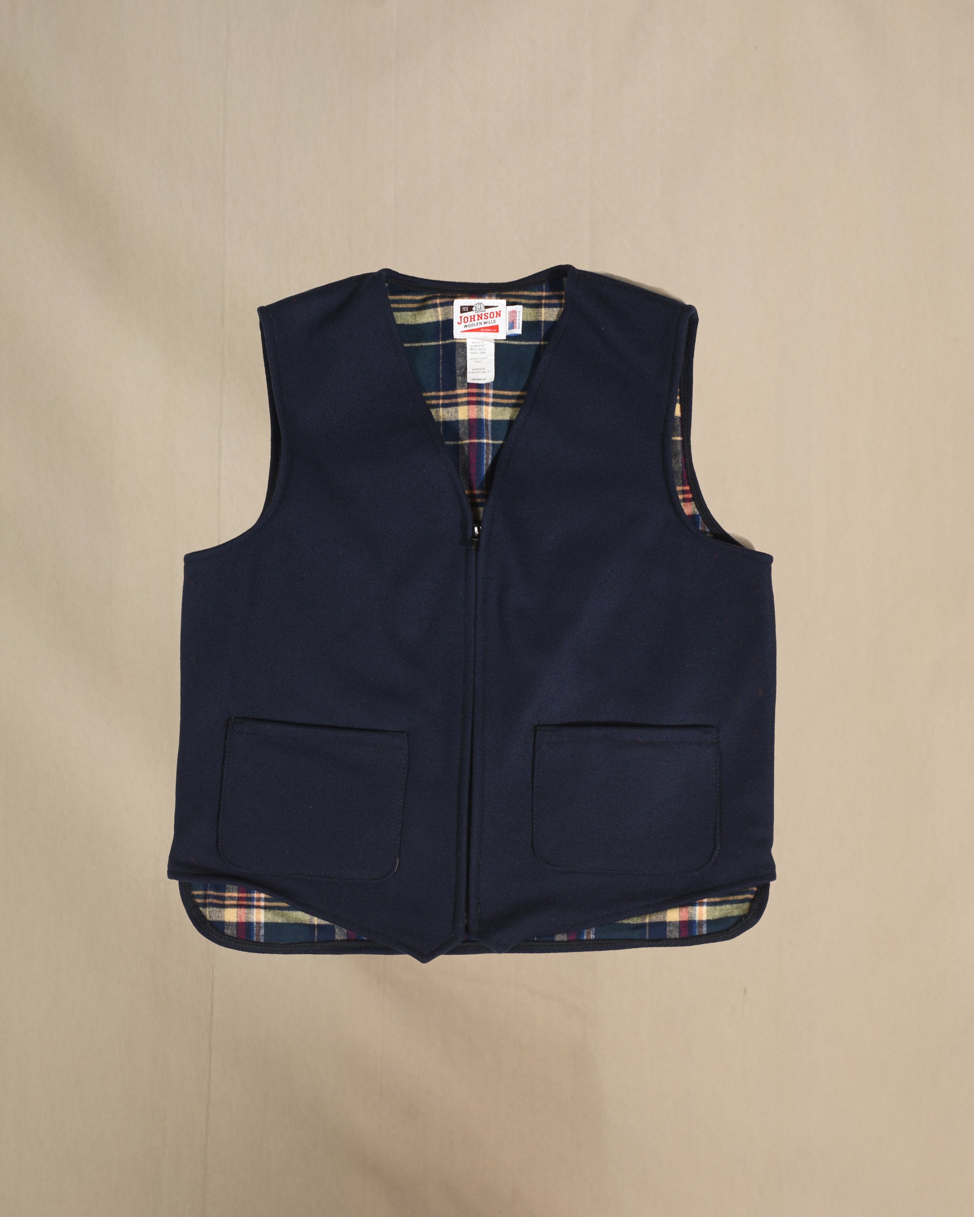 Vest Flannel lined, Navy, zipper front with two front pockets