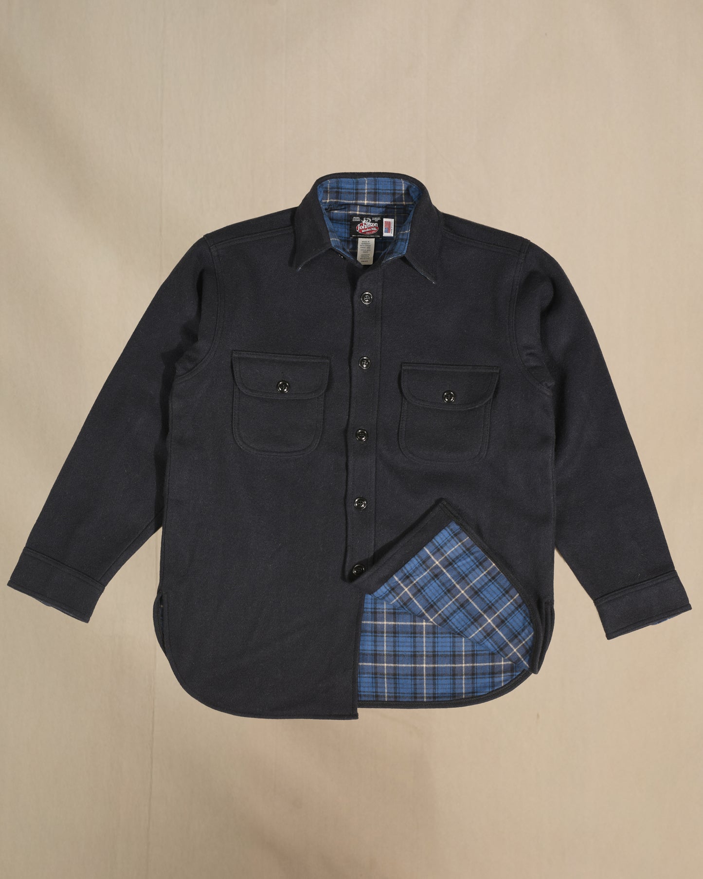 Flannel lined navy wool shirt