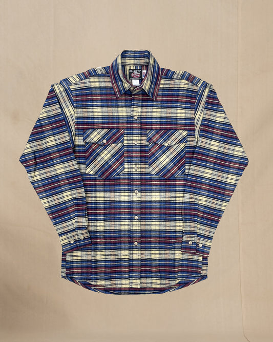Flannel Button down shirt. Blue, Maroon, and Tan
