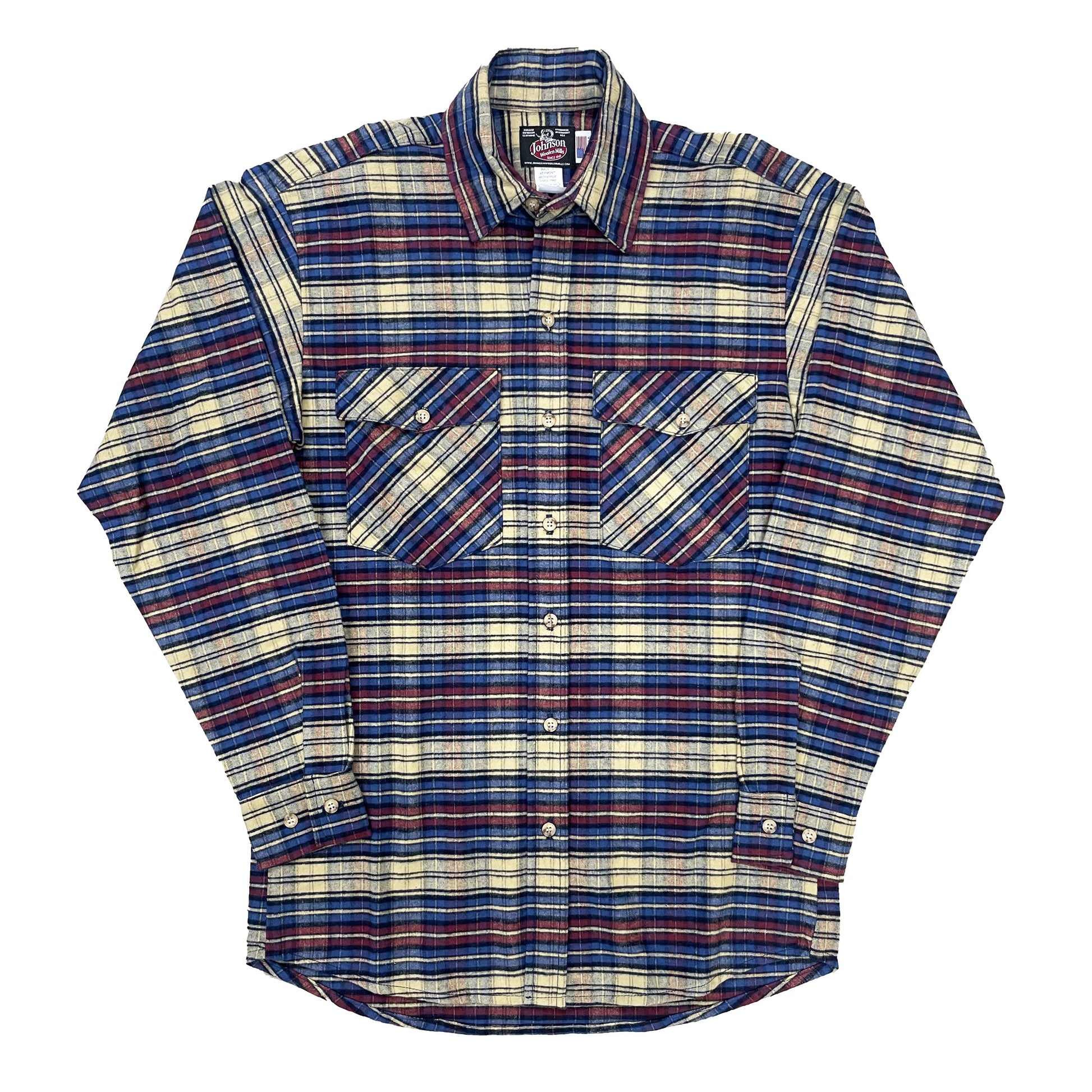 Flannel Button down shirt. Blue, Maroon, and Tan.