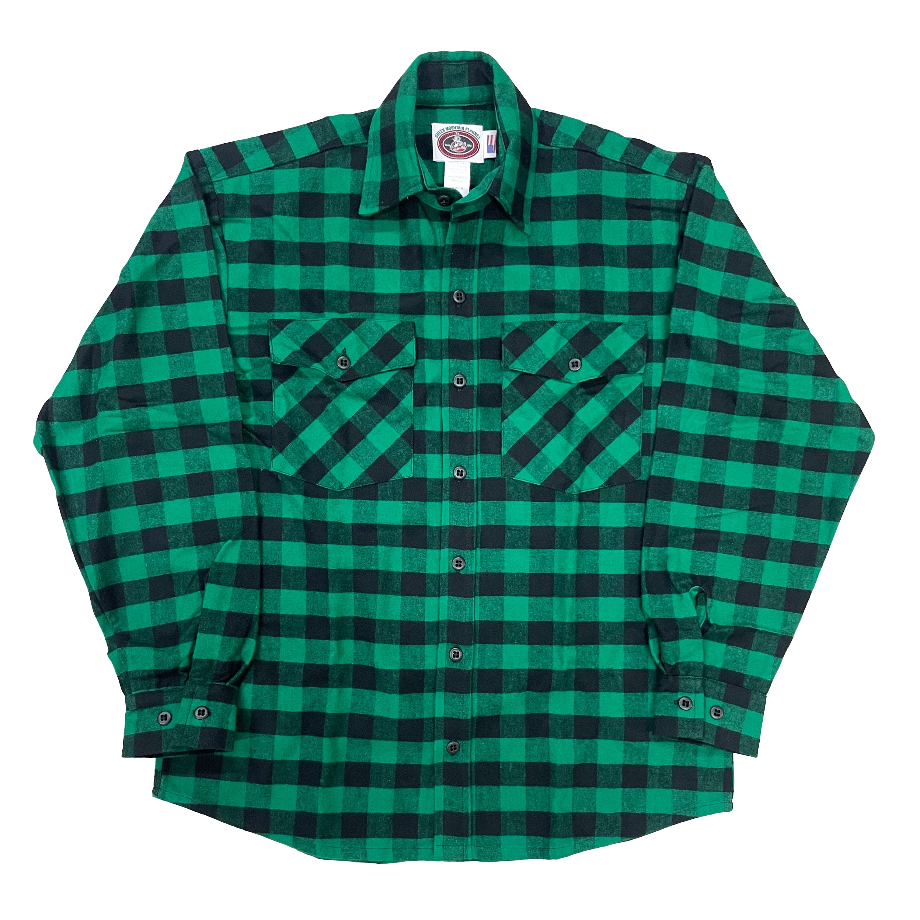Mens Flannel Button Shirt - Green & Black Buffalo Check – Johnson ...