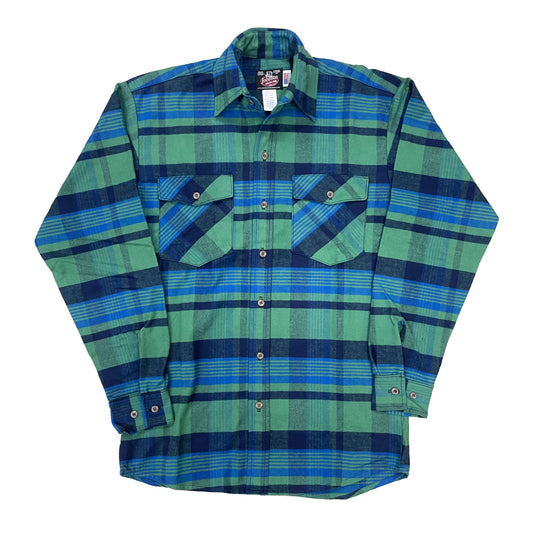 Royal, Navy, and Green plaid Flannel button down shirt