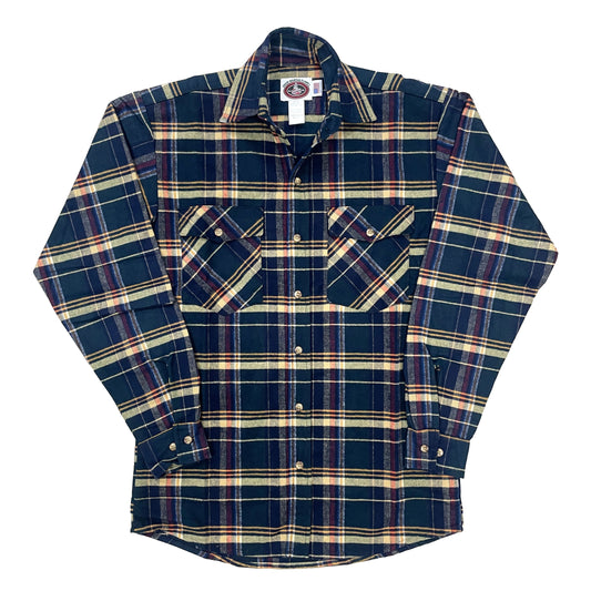 Spruce, Navy, and Tan Flannel button down shirt